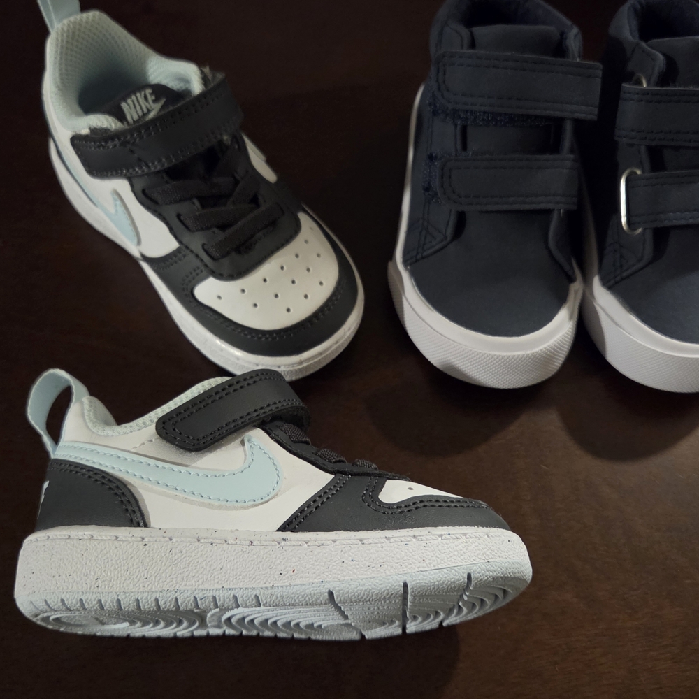 Nike Kids' Black and White Sneakers with Light Blue Accents